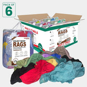 Recycled color knit cleaning rags in polybags, Wiping Hub brand, perfect for wiping and cleaning tasks, packed in a master carton.