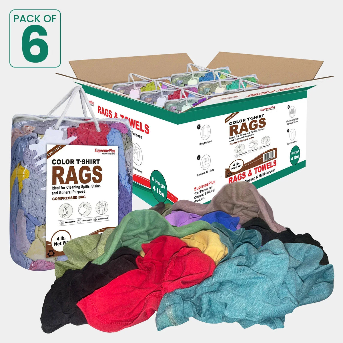 Recycled Color Knit T-Shirt Cleaning Rags 4 lbs. Bag (Pack of 6 ...