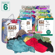 Recycled Color Knit T-Shirt Cleaning Rags - 4 lbs. Bag - Pack of 6 - Wiping Hub