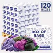 Recycled color knit wiping rags from Wiping Hub, 5lb pallet box, ideal for cleaning and absorbing spills in industrial or home use.