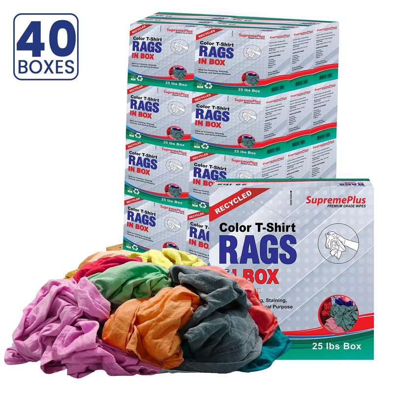 Recycled color knit T-shirt cleaning rags from Wiping Hub, 25lb pallet, ideal for wiping and cleaning tasks