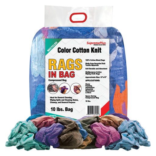 Recycled Color Knit T-Shirt Cleaning Rags - 10 lbs Bag - Wiping Hub