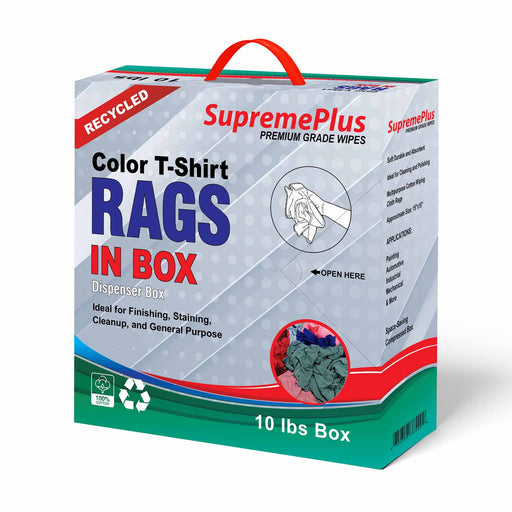 Recycled Color Knit T-Shirt Cleaning Rags - 10 lbs Compressed Box - Wiping Hub