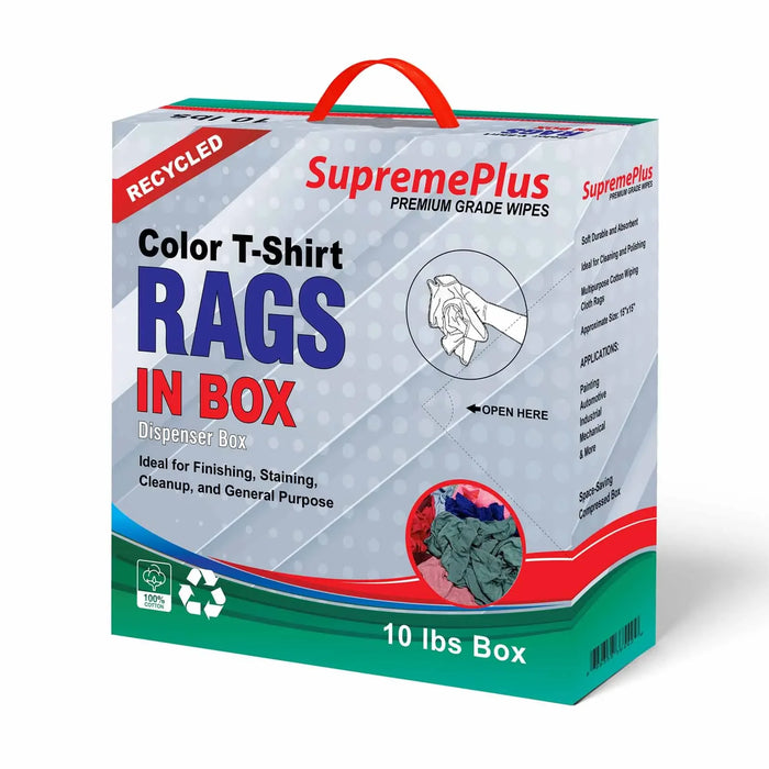 Recycled Color Knit T-Shirt Cleaning Rags - 10 lbs. Compressed Box - Wiping Hub