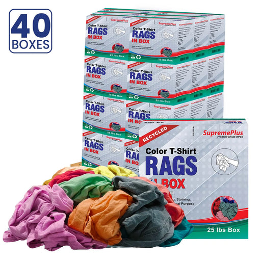 Recycled Color Knit T-Shirt Cleaning Rags - 1000 lbs. Pallet - 40 x 25 lbs. Compressed Boxes - Wiping Hub