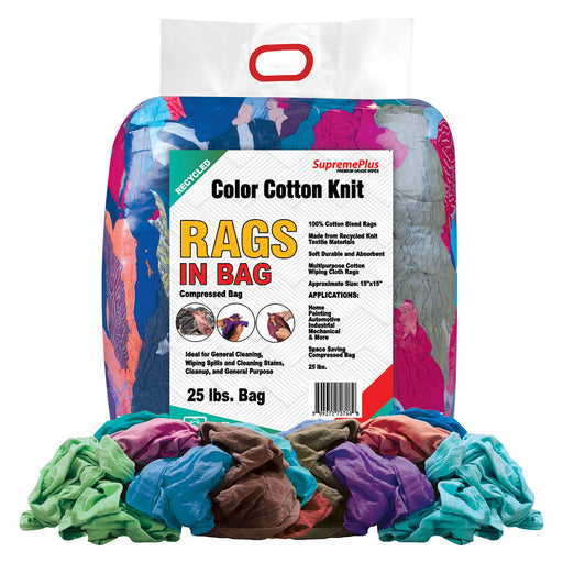 Recycled Color Knit T-Shirt Cleaning Rags - 25 lbs Bag - Wiping Hub