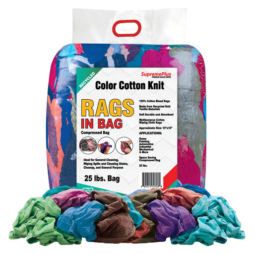 Recycled Color Knit T-Shirt Cleaning Rags - 25 lbs Bag - Wiping Hub
