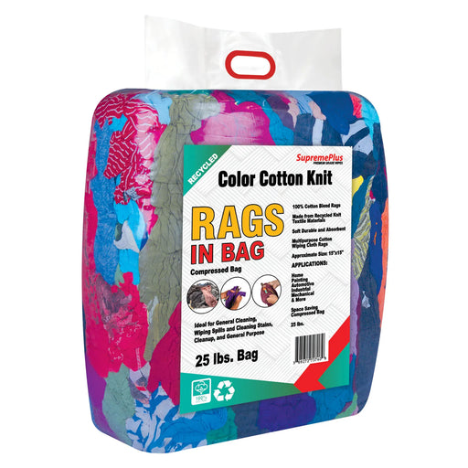 Recycled Color Knit T-Shirt Cleaning Rags - 25 lbs Bag - Wiping Hub
