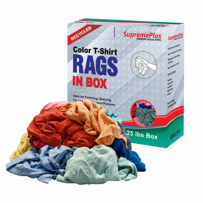 Recycled Color Knit T-Shirt Cleaning Rags - 25 lbs Compressed Box - Wiping Hub