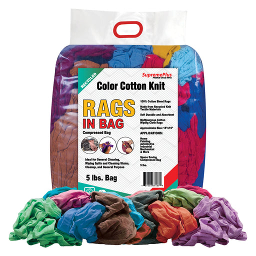 Recycled Color Knit T-Shirt Cleaning Rags - 5 lbs Bag - Wiping Hub
