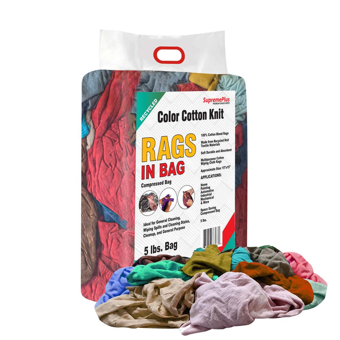 Recycled Color Knit T-Shirt Cleaning Rags - 5 lbs Bag - Wiping Hub