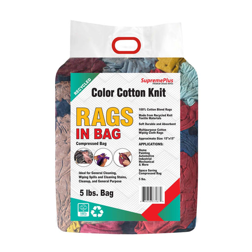 Recycled Color Knit T-Shirt Cleaning Rags - 5 lbs Bag - Wiping Hub