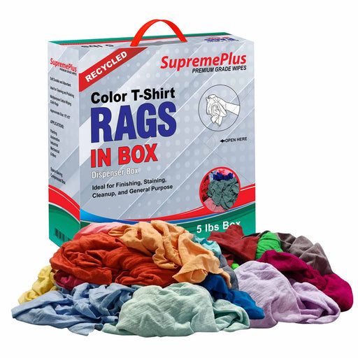 Recycled Color Knit T-Shirt Cleaning Rags - 5 lbs Compressed Box - Wiping Hub