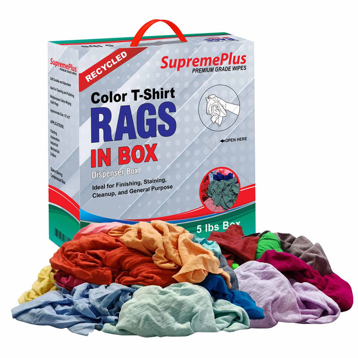 Recycled Color Knit T-Shirt Cleaning Rags - 5 lbs Compressed Box - Wiping Hub