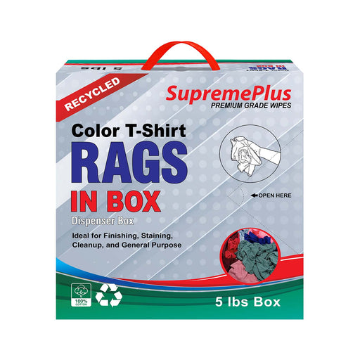 Recycled Color Knit T-Shirt Cleaning Rags - 5 lbs Compressed Box - Wiping Hub