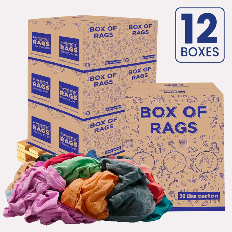Recycled Color Knit T-Shirt Cleaning Rags - 600 lbs. Pallet - 12 x 50 lbs. Boxes - Wiping Hub