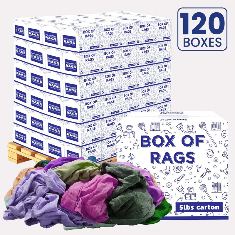 Recycled Color Knit T-Shirt Cleaning Rags - 600 lbs. Pallet - 120 x 5 lbs. Boxes - Wiping Hub