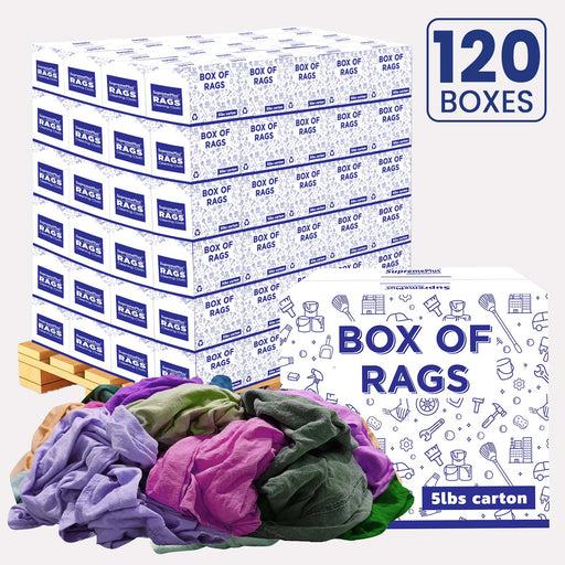 New Multicolor Knit T-Shirt Cleaning Rags - 600 lbs Pallet - 120 x 5 lbs Boxes - Wiping Hub