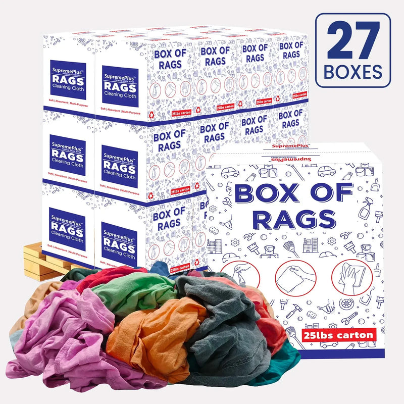 Recycled Color Knit T-Shirt Cleaning Rags - 675 lbs. Pallet - 27 x 25 lbs. Boxes - Wiping Hub