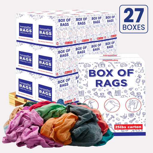 New Multicolor Knit T-Shirt Cleaning Rags - 675 lbs Pallet - 27 x 25 lbs Boxes - Wiping Hub