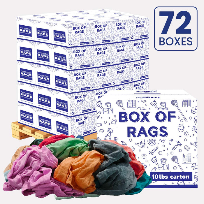 New Multicolor Knit T-Shirt Cleaning Rags - 720 lbs Pallet - 72 x 10 lbs Boxes - Wiping Hub