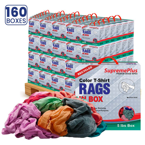 New Multicolor Knit T-Shirt Cleaning Rags - 800 lbs Pallet - 160 x 5 lbs Boxes - Wiping Hub