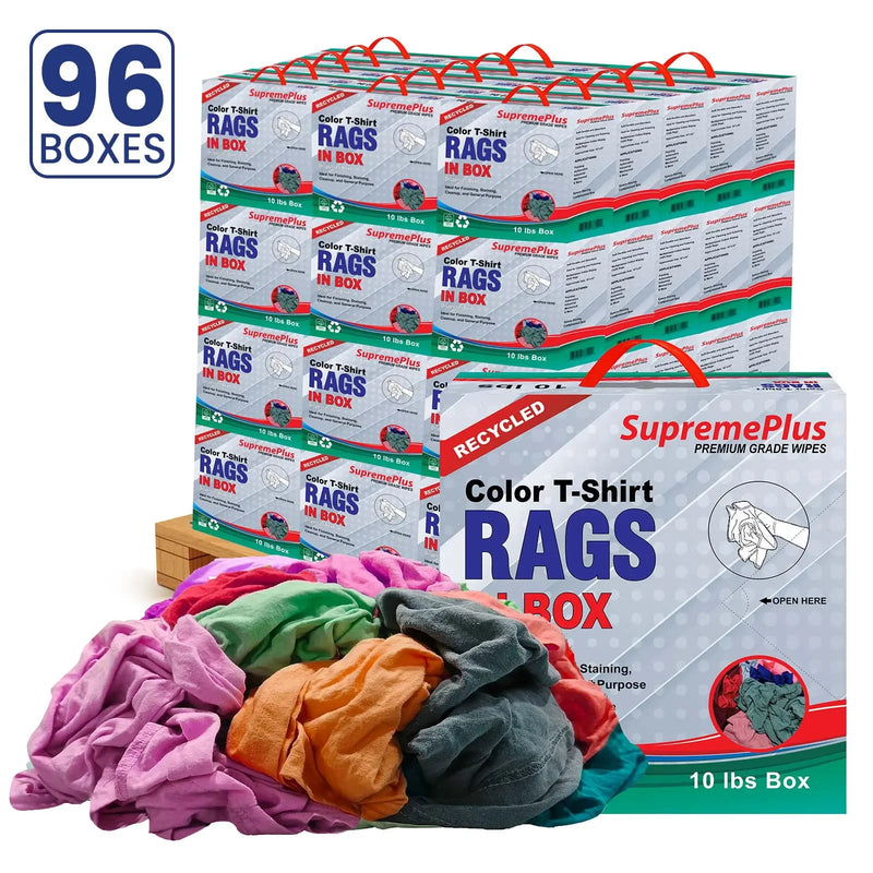 Recycled Color Knit T-Shirt Cleaning Rags - 960 lbs. Pallet - 96 x 10 lbs. Compressed Boxes - Wiping Hub