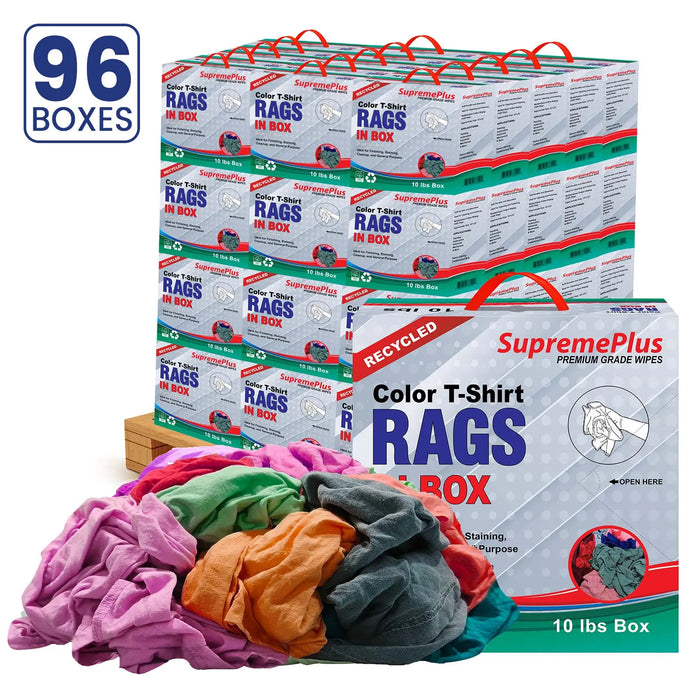 Recycled Color Knit T-Shirt Cleaning Rags - 960 lbs. Pallet - 96 x 10 lbs. Compressed Boxes - Wiping Hub