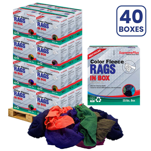 Recycled Color Sweatshirt Cleaning Rags - 1000 lbs Pallet - 40 x 25 lbs Compressed Boxes - Wiping Hub