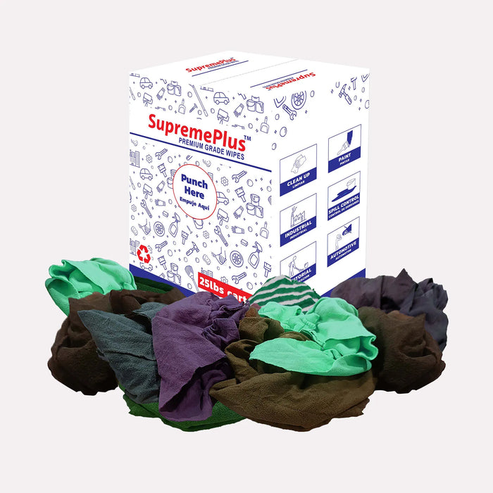 Recycled Color Sweatshirt Cleaning Rags 25 lbs.  Box