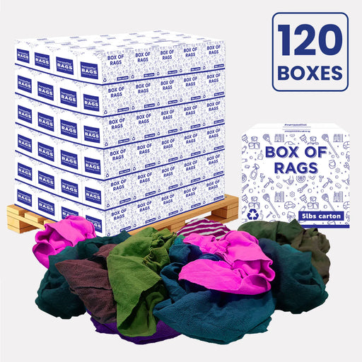 Recycled Color Sweatshirt Cleaning Rags - 600 lbs Pallet - 120 x 5 lbs Boxes - Wiping Hub