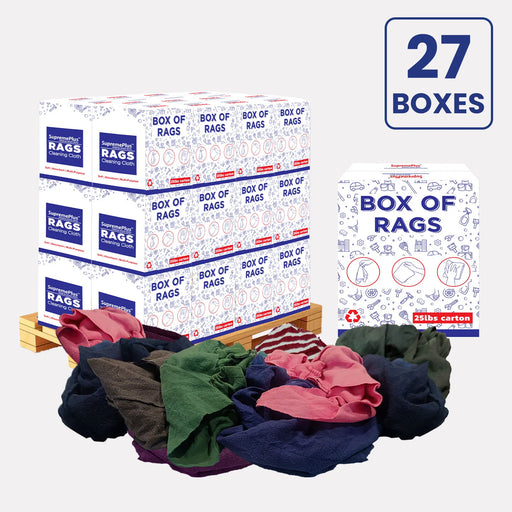 Recycled Color Sweatshirt Cleaning Rags - 675 lbs Pallet - 27 x 25 lbs Boxes - Wiping Hub
