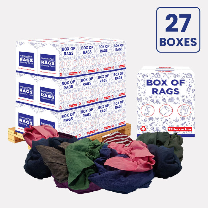 Recycled Color Sweatshirt Cleaning Rags - 675 lbs Pallet - 27 x 25 lbs Boxes - Wiping Hub