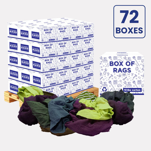Recycled Color Sweatshirt Cleaning Rags - 720 lbs Pallet - 72 x 10 lbs Boxes - Wiping Hub