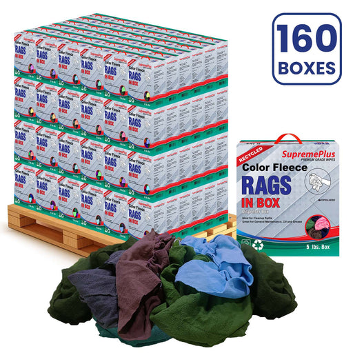 Recycled Color Sweatshirt Cleaning Rags - 800 lbs Pallet - 160 x 5 lbs Compressed Boxes - Wiping Hub