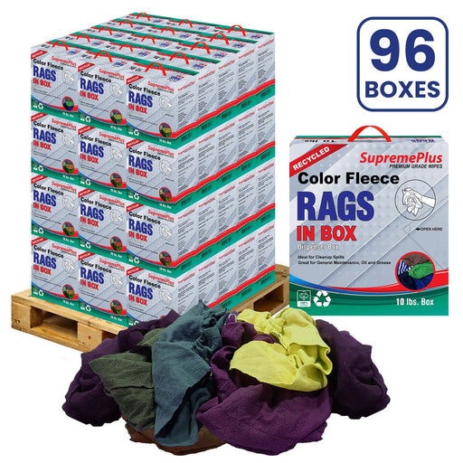 Recycled Color Sweatshirt Cleaning Rags - 960 lbs Pallet - 96 x 10 lbs Compressed Boxes - Wiping Hub