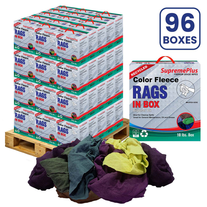 Recycled Color Sweatshirt Cleaning Rags - 960 lbs Pallet - 96 x 10 lbs Compressed Boxes - Wiping Hub
