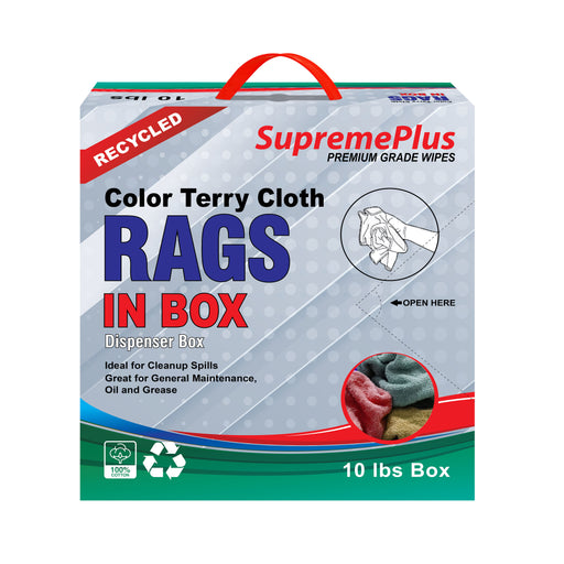 Recycled Color Terry Towel Cleaning Rags - 10 lbs Compressed Box - Wiping Hub