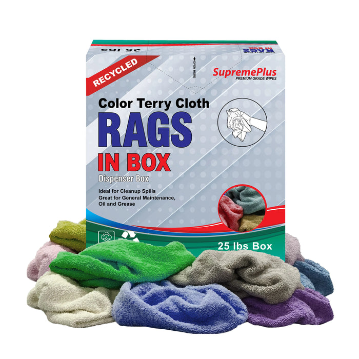 Recycled Color Terry Towel Cleaning Rags - 25 lbs. Compressed Box - Wiping Hub