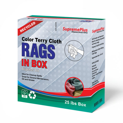 Recycled Color Terry Towel Cleaning Rags - 25 lbs Compressed Box - Wiping Hub