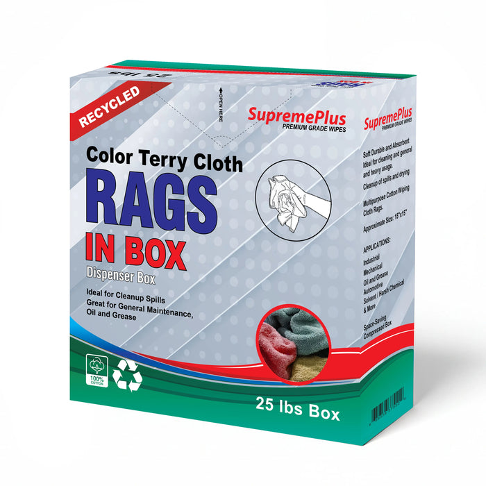 Recycled Color Terry Towel Cleaning Rags - 25 lbs. Compressed Box - Wiping Hub