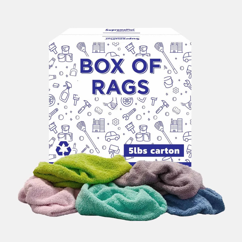 Recycled Color Terry Towel Cleaning Rags - 5 lbs. Box - Wiping Hub