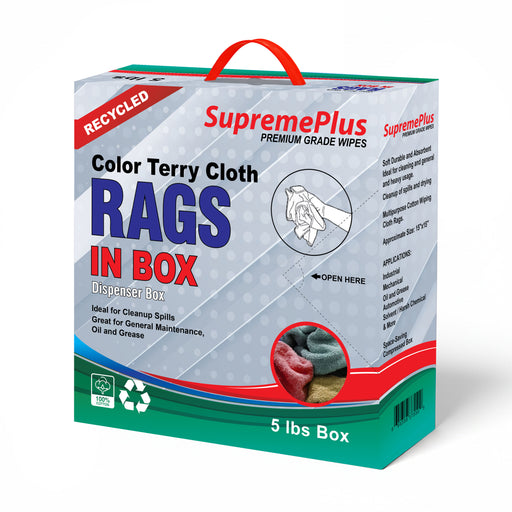 Recycled Color Terry Towel Cleaning Rags - 5 lbs Compressed Box - Wiping Hub