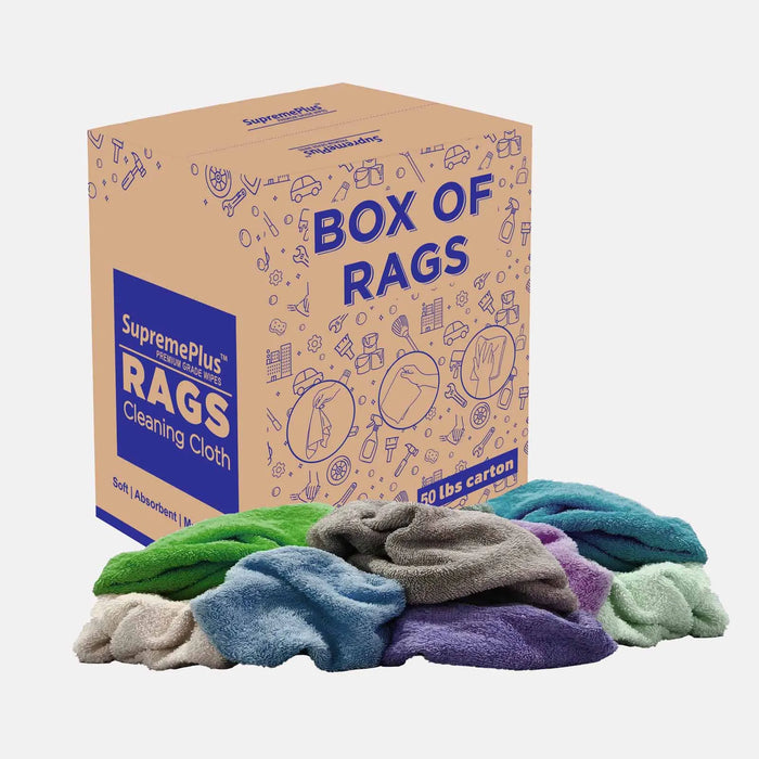 Recycled Color Terry Towel Cleaning Rags - 50 lbs. Box - Wiping Hub