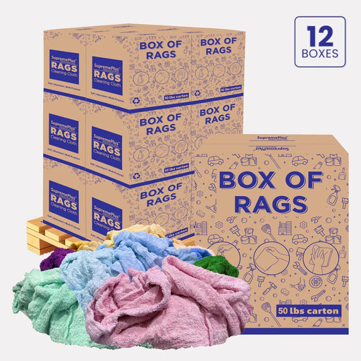 Recycled Color Terry Towel Cleaning Rags - 600 lbs. Pallet - 12 x 50 lbs. Boxes - Wiping Hub