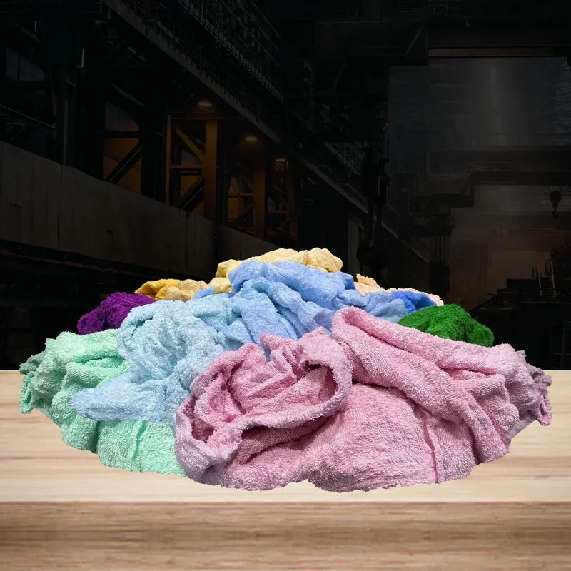 Recycled Color Terry Towel Cleaning Rags - 50 lbs. Box - Wiping Hub