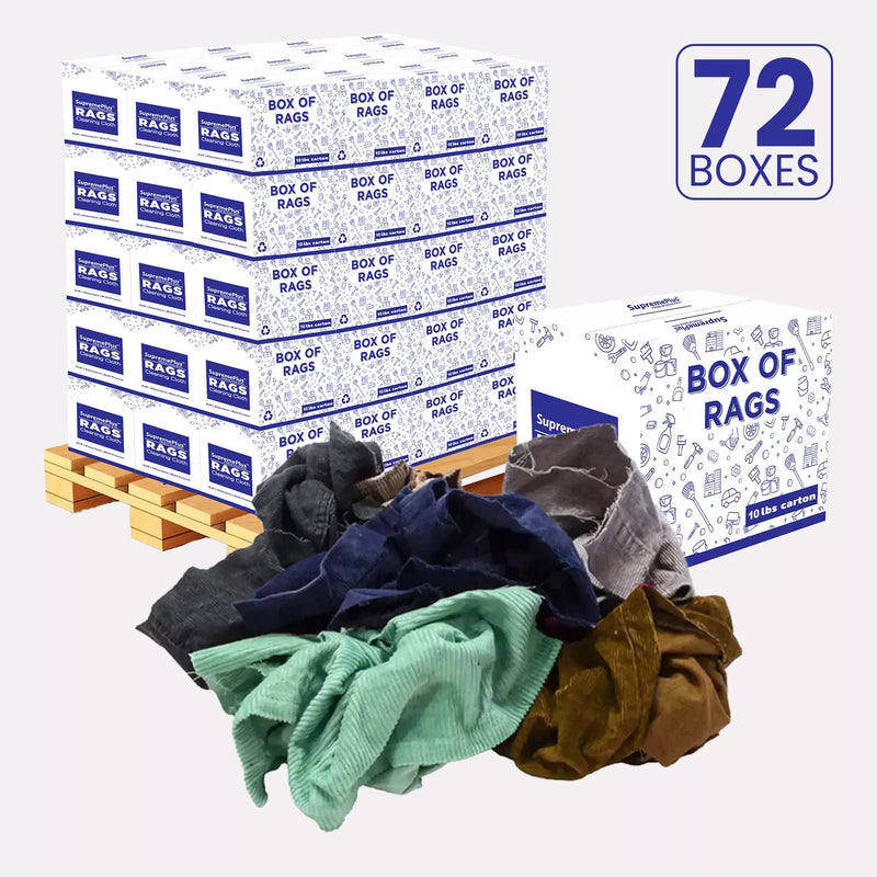Recycled Corduroy Material Cleaning Rags - 720 lbs. Pallet - 72 x 10 lbs. Boxes