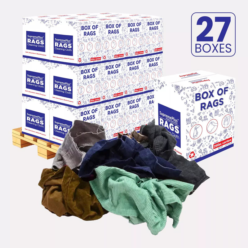 Recycled Corduroy Material Cleaning Rags - 675 lbs. Pallet - 27 x 25 lbs. Boxes