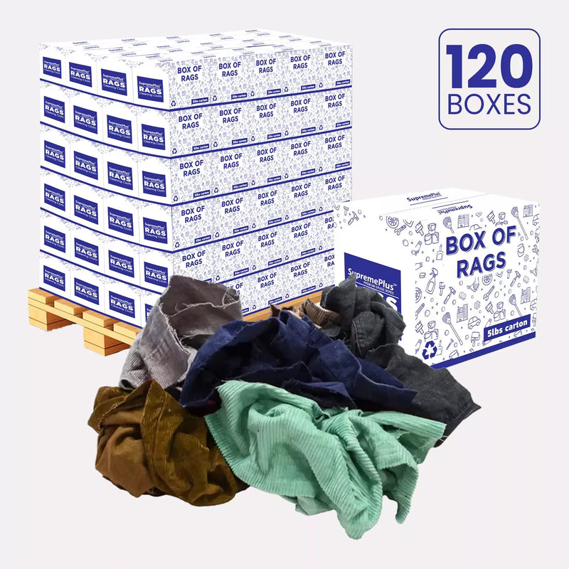 Recycled Corduroy Material Cleaning Rags - 600 lbs. Pallet - 120 x 5 lbs. Boxes