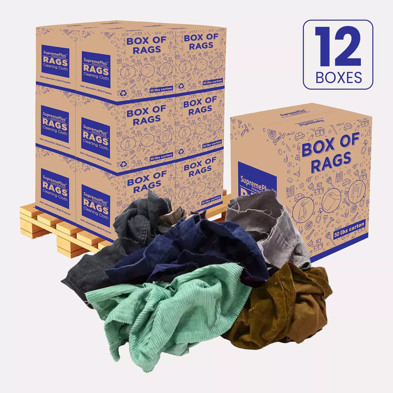 Recycled Corduroy Material Cleaning Rags - 600 lbs. Pallet - 12 x 50 lbs. Boxes